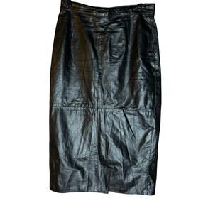 Chic Black Leather Midi Skirt